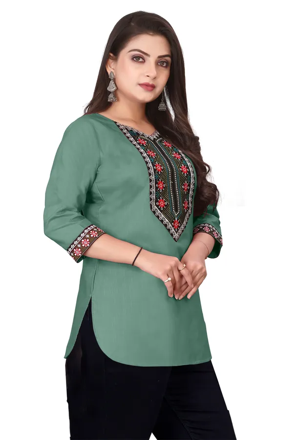 Green_Embroidered_Straight_Kurti_for_Women