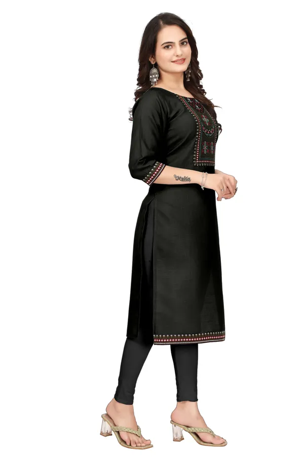 Black_Embroidered_Straight_Kurta_Set_For_Women