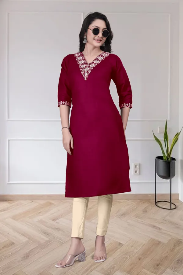 Maroon_Embroidered_Straight_Kurta_for_Women