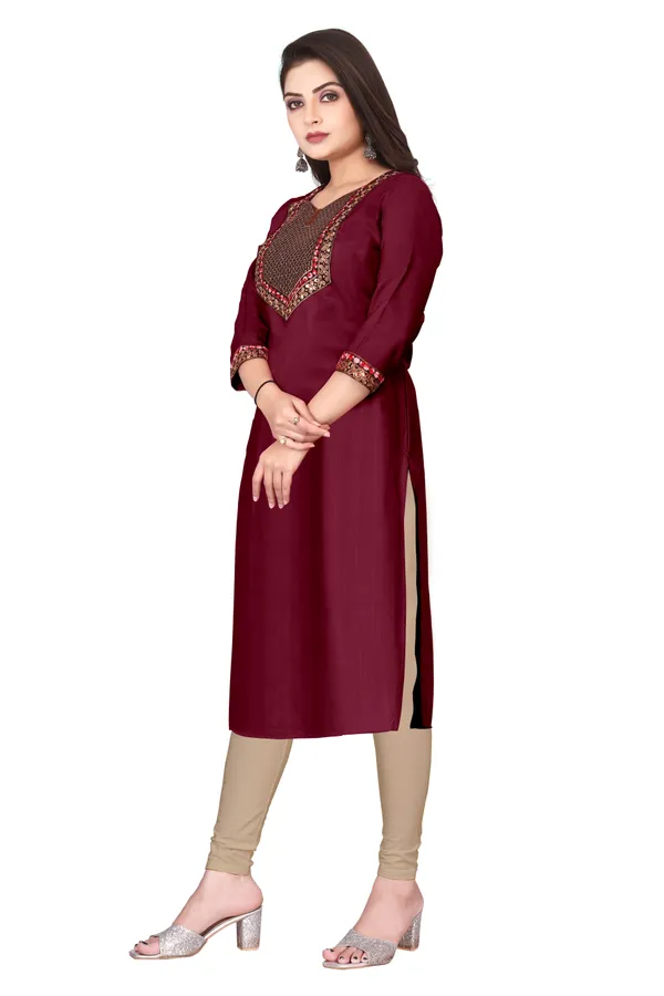 Maroon_Embroidered_Straight_Kurta_for_Women