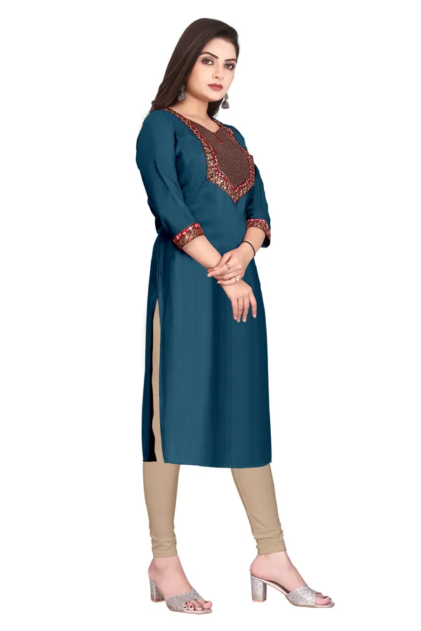 Teal_Embroidered_Straight_Kurta_for_Women