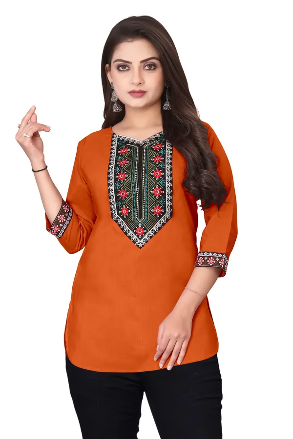 Orange_Embroidered_Straight_Kurti_for_Women