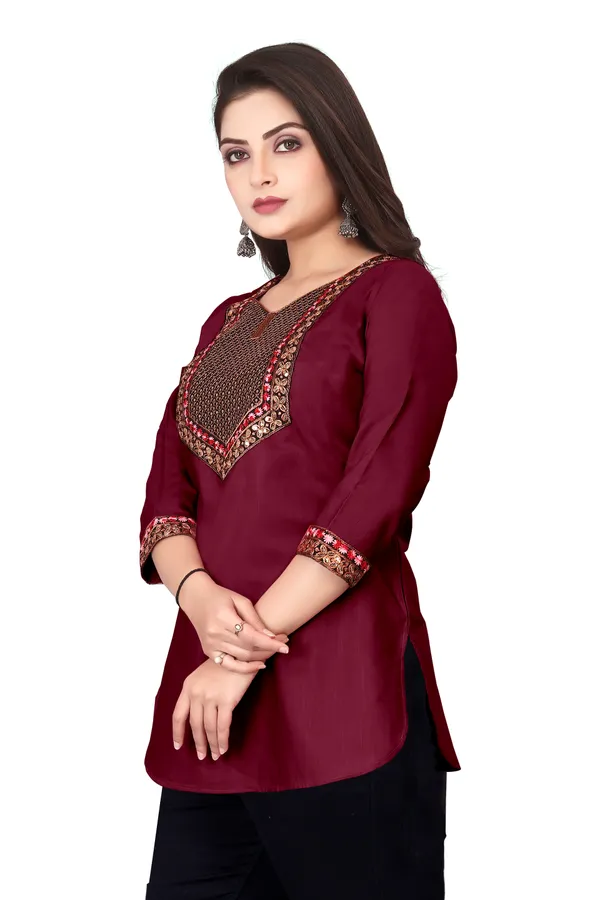 Maroon_Embroidered_Straight_Kurti_for_Women