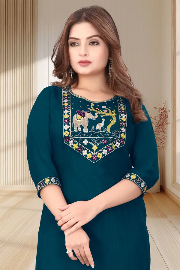 Teal_Embroidered_Straight_Kurta_for_Women