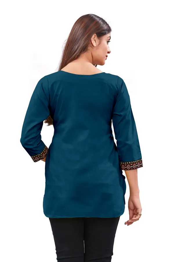 Teal_Embellished_Straight_Kurti_For_Women