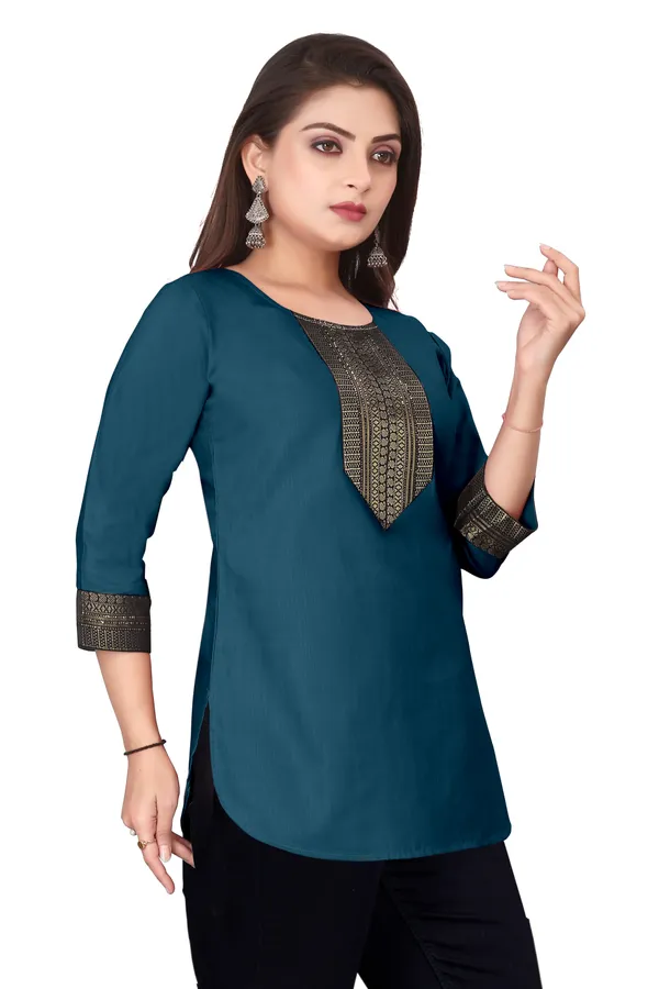 Teal_Embellished_Straight_Kurti_for_Women
