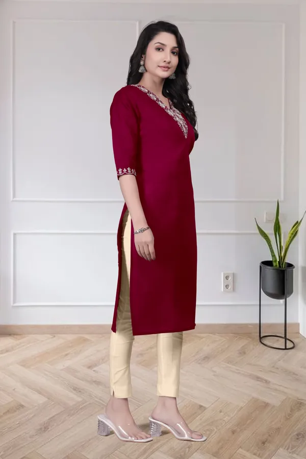 Maroon_Embroidered_Straight_Kurta_for_Women