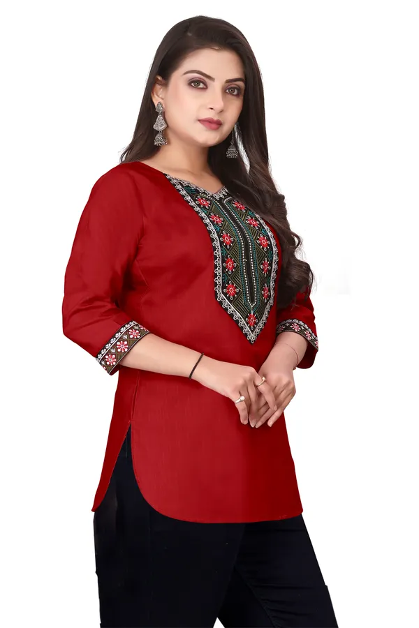 Red_Embroidered_Straight_Kurti_for_Women