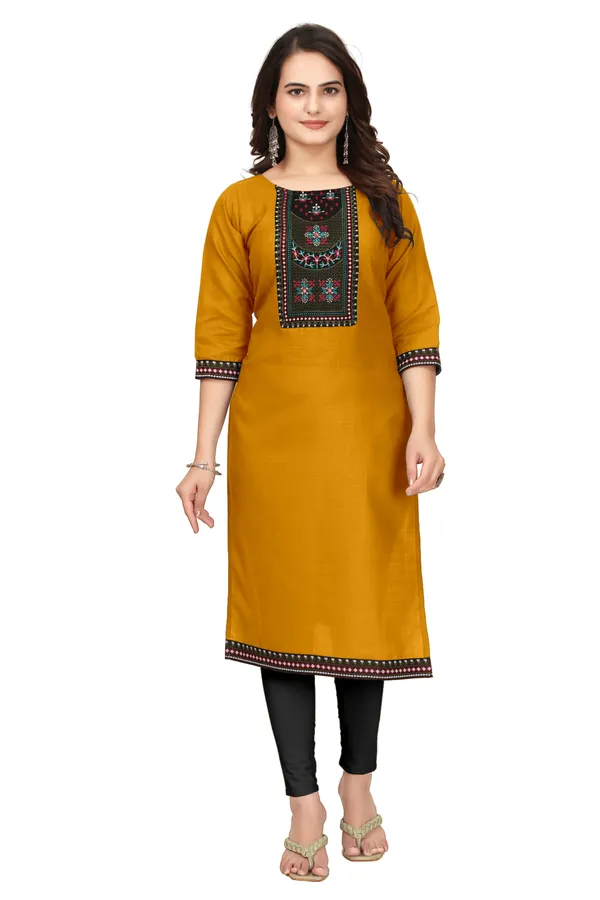 Mustard_Embroidered_Straight_Kurta_for_Women