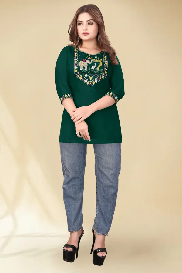 Green_Embroidered_Straight_Kurti_for_Women