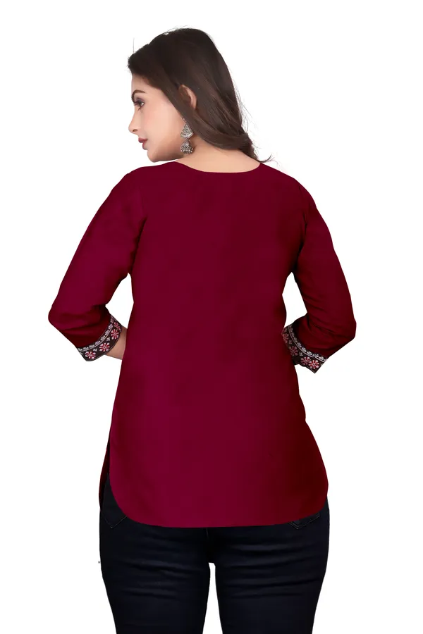 Maroon_Embroidered_Straight_Kurti_for_Women
