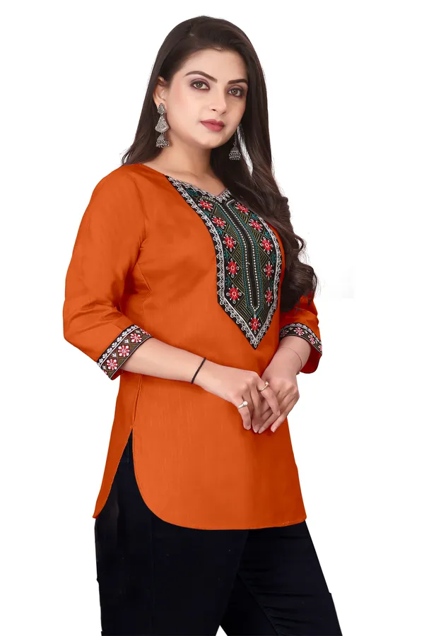 Orange_Embroidered_Straight_Kurti_for_Women