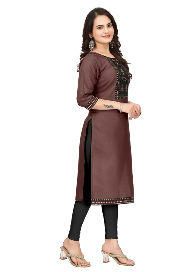 Brown_Embroidered_Straight_Kurta_For_Women