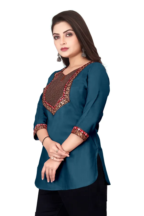 Teal_Embroidered_Straight_Kurti_for_Women