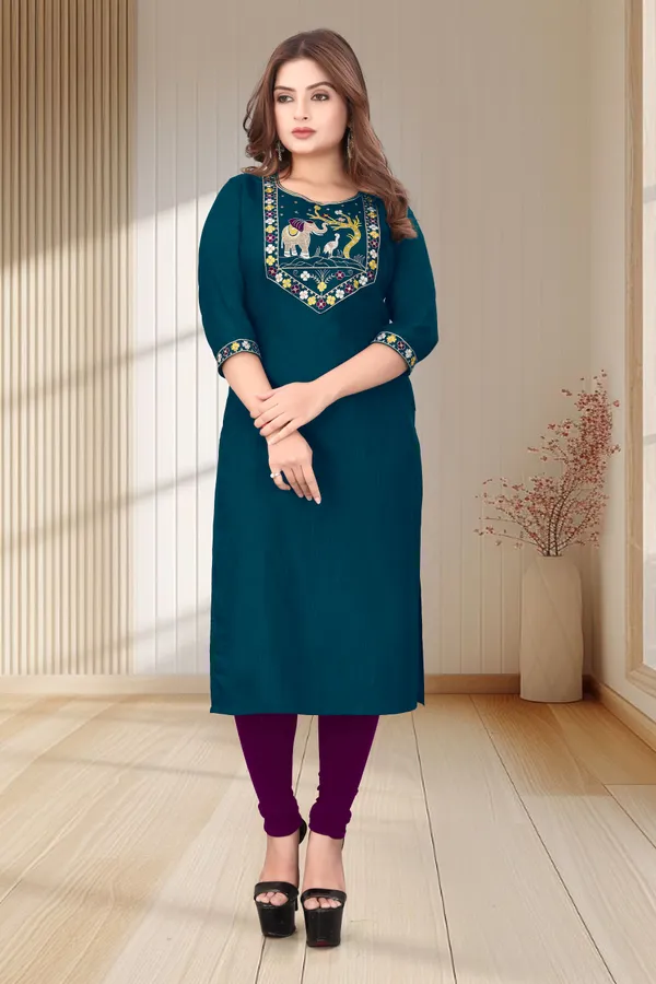 Teal_Embroidered_Straight_Kurta_for_Women