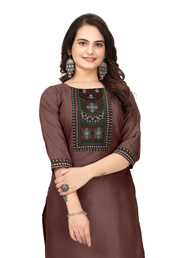 Brown_Embroidered_Straight_Kurta_For_Women