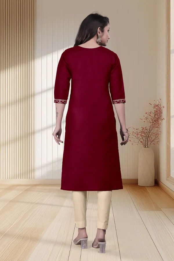 Maroon_Embroidered_Straight_Kurta_for_Women