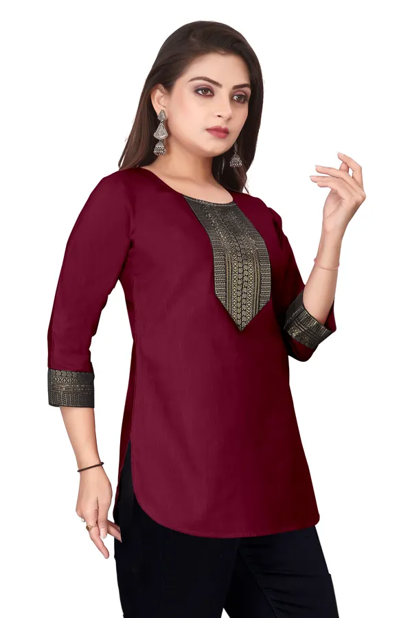 Maroon_Printed_3/4_Sleeve_Tunic_Top_for_Women