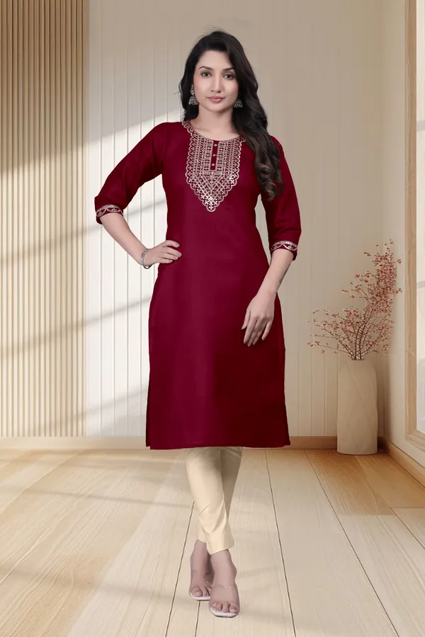 Maroon_Embroidered_Straight_Kurta_for_Women