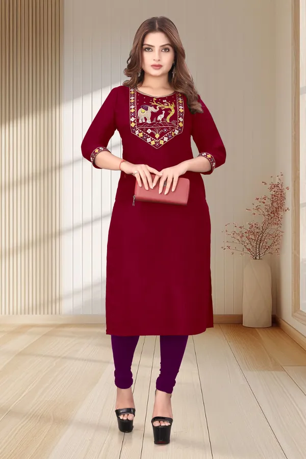 Maroon_Embroidered_Straight_Kurta_for_Women