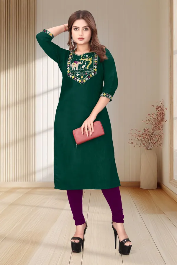 Green_Embroidered_Straight_Kurta_For_Women