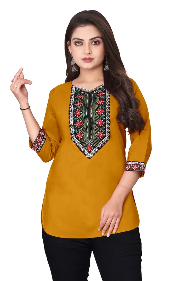 Mustard_Embroidered_Straight_Kurti_for_Women