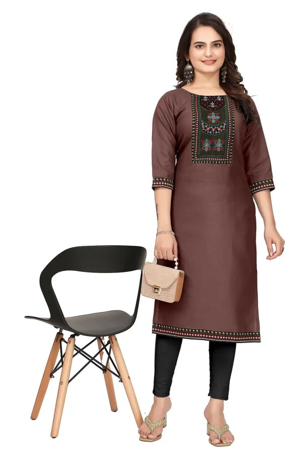 Brown_Embroidered_Straight_Kurta_For_Women
