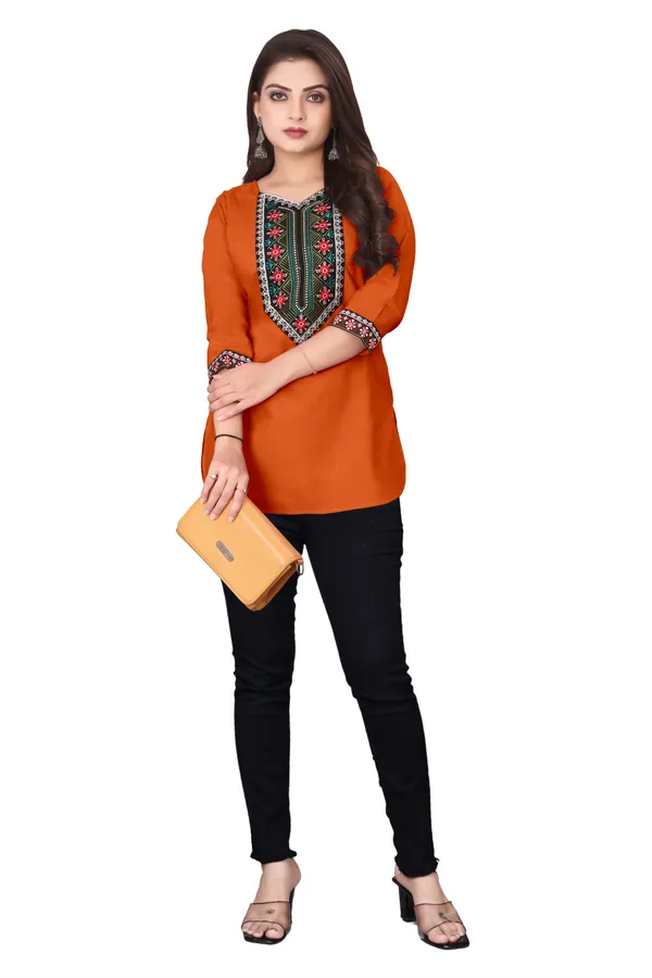 Orange_Embroidered_Straight_Kurti_for_Women