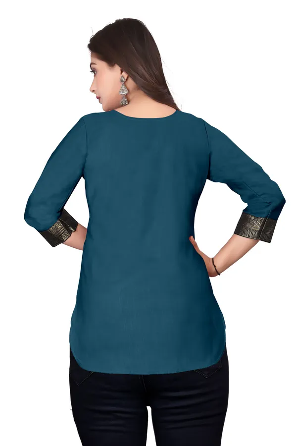 Teal_Embellished_Straight_Kurti_for_Women