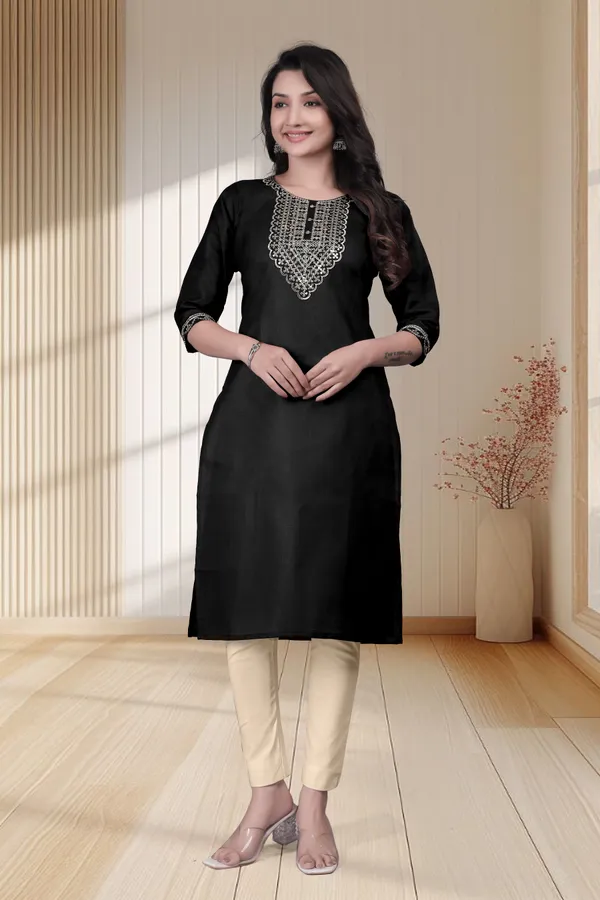 Black_Straight_Embroidered_Kurta_Set_for_Women