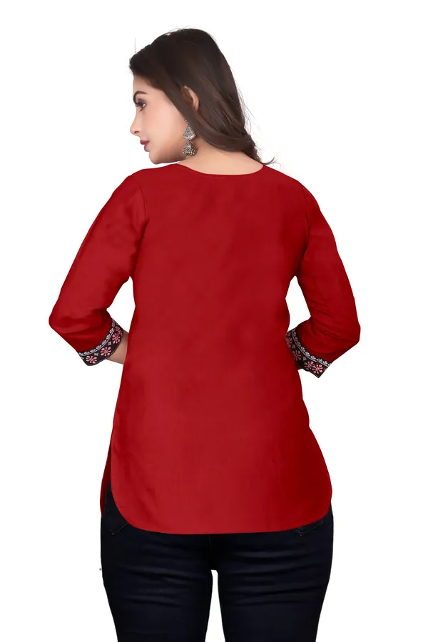 Red_Embroidered_Straight_Kurti_for_Women