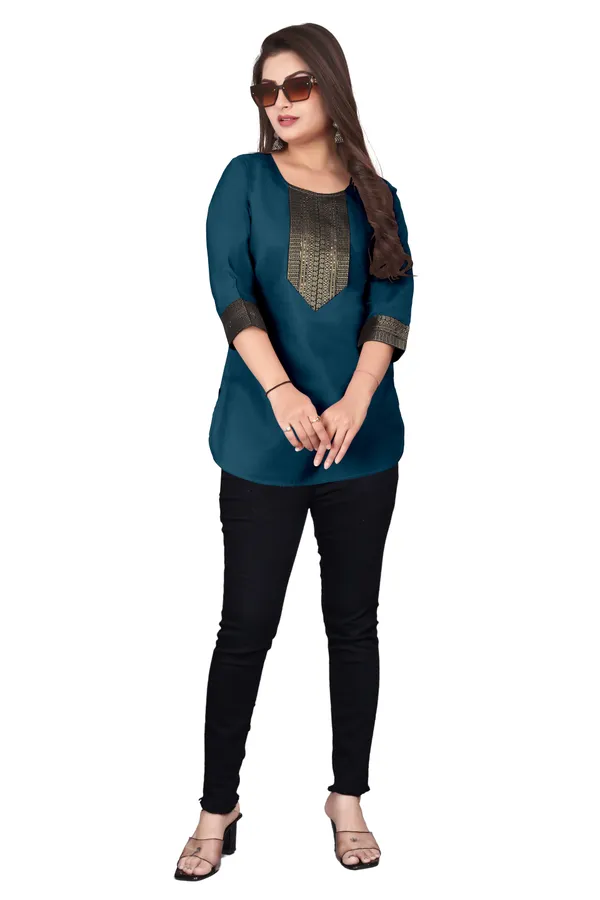 Teal_Embellished_Straight_Kurti_for_Women