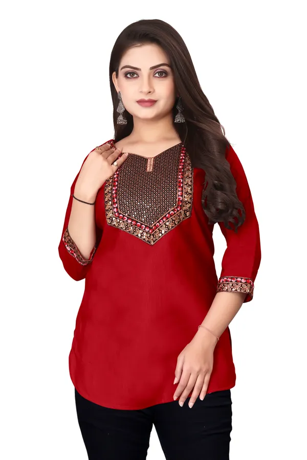 Red_Embroidered_Straight_Kurti_for_Women