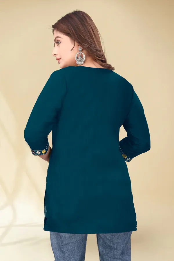 Teal_Embroidered_Straight_Kurti_for_Women