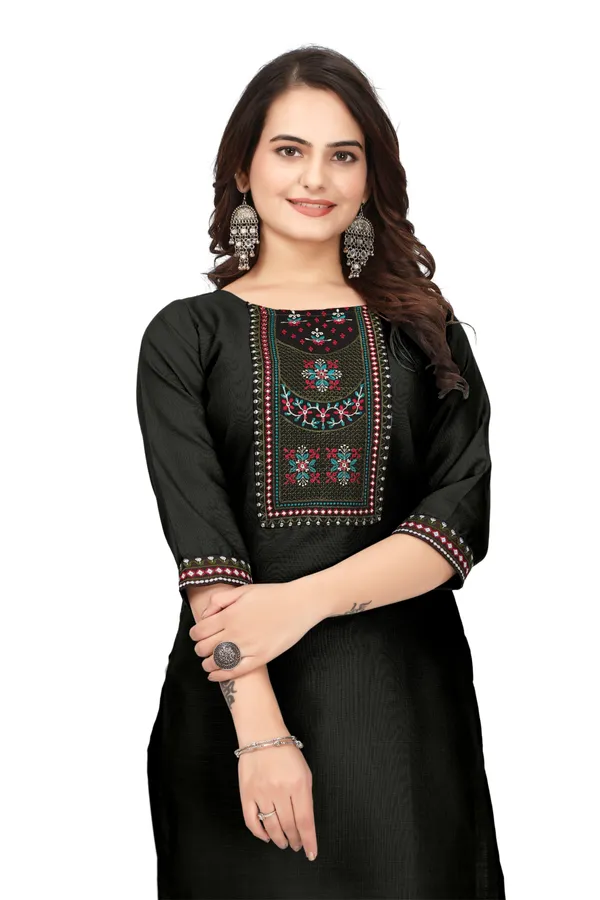 Black_Embroidered_Straight_Kurta_Set_For_Women