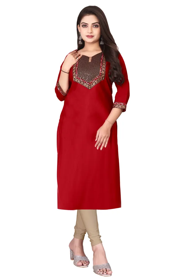 Red_Embroidered_Straight_Kurta_For_Women