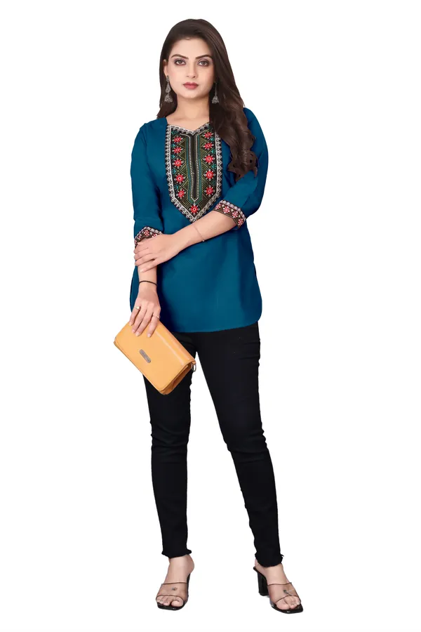 Blue_Embroidered_Straight_Kurti_for_Women