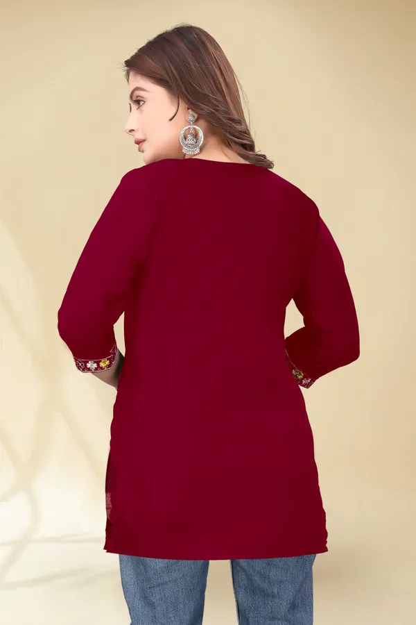 Maroon_Embroidered_Straight_Kurti_for_Women