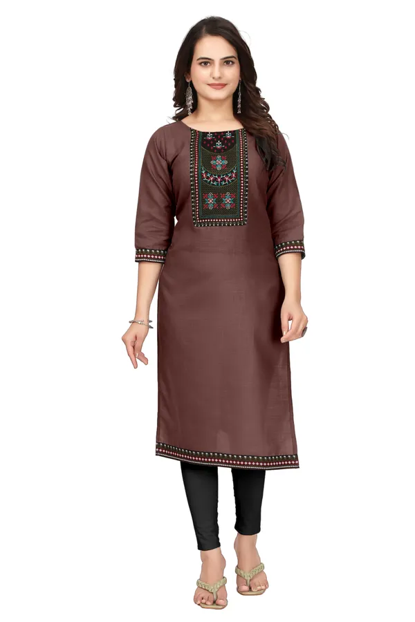 Brown_Embroidered_Straight_Kurta_For_Women