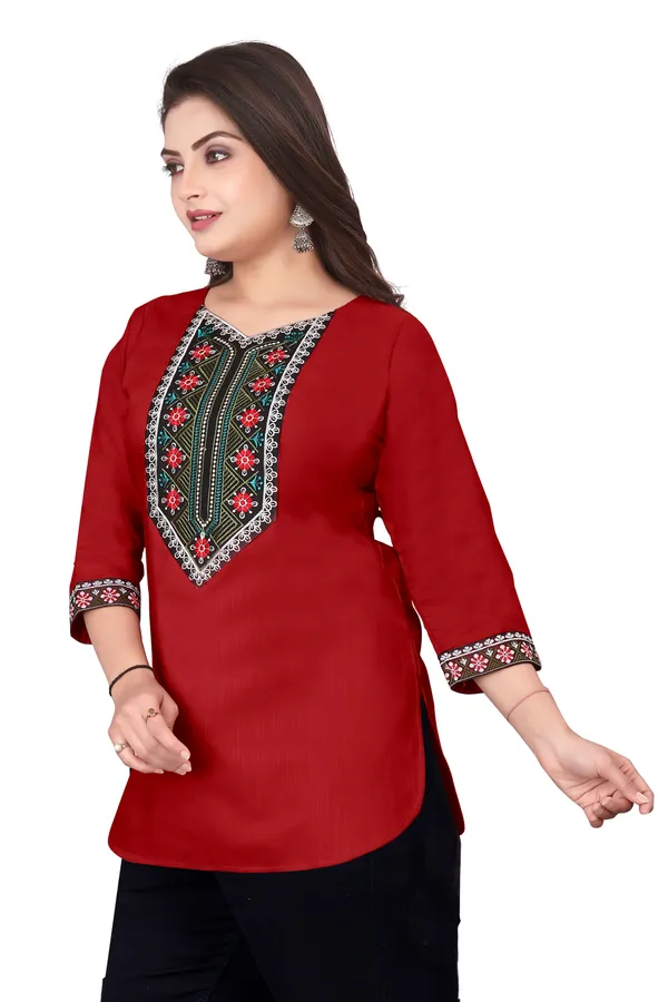 Red_Embroidered_Straight_Kurti_for_Women