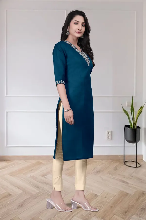 Teal_Embroidered_Straight_Kurta_for_Women