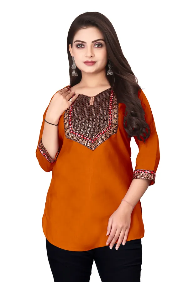 Orange_Embroidered_Straight_Kurti_for_Women