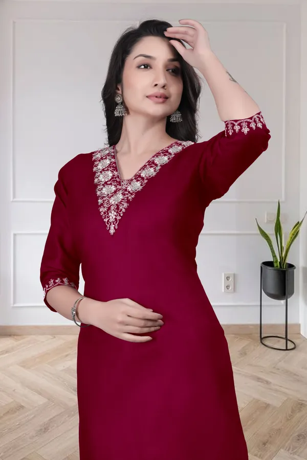Maroon_Embroidered_Straight_Kurta_for_Women