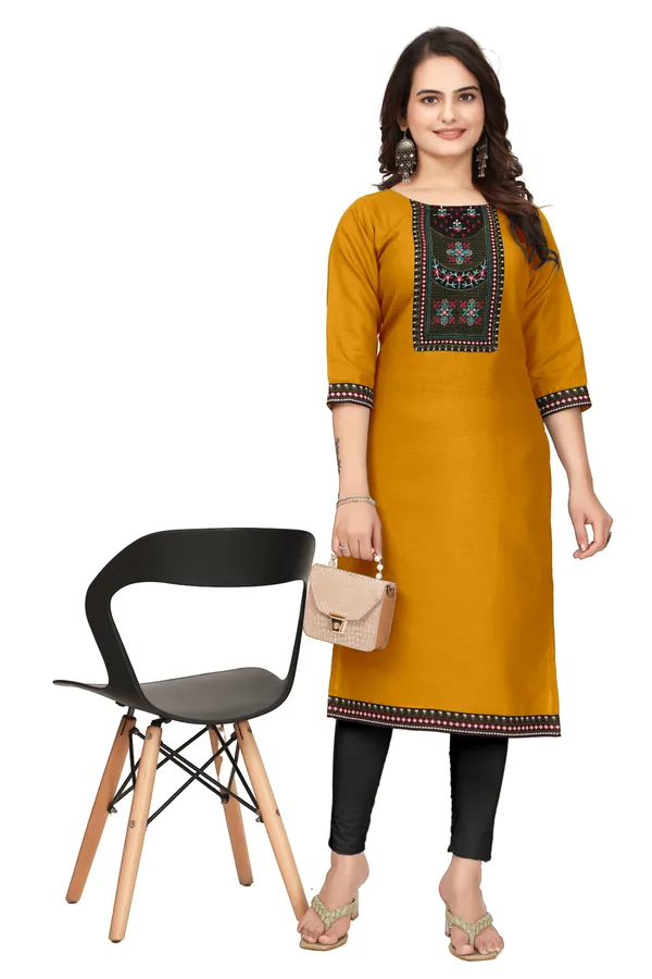 Mustard_Embroidered_Straight_Kurta_for_Women