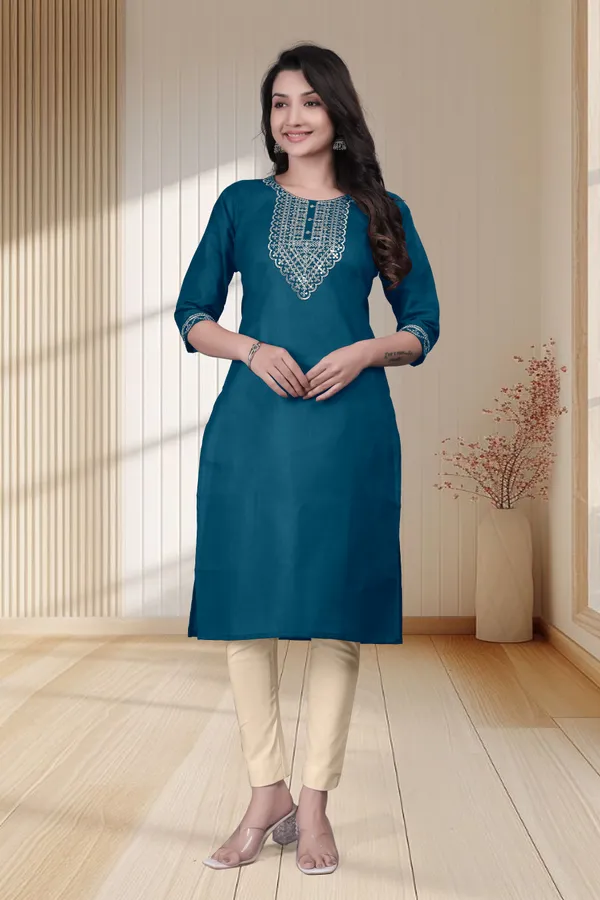 Teal_Embroidered_Straight_Kurta_for_Women