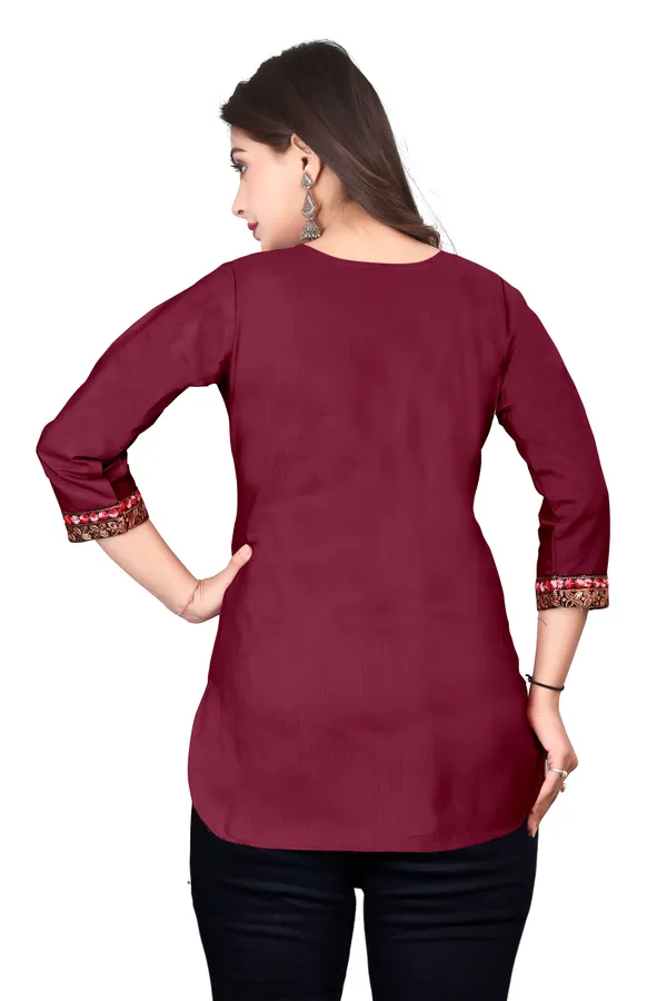 Maroon_Embroidered_Straight_Kurti_for_Women
