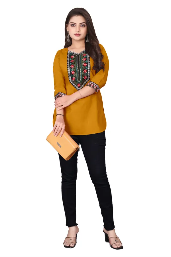 Mustard_Embroidered_Straight_Kurti_for_Women