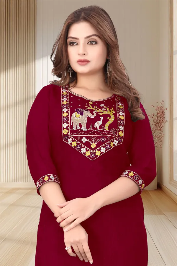 Maroon_Embroidered_Straight_Kurta_for_Women