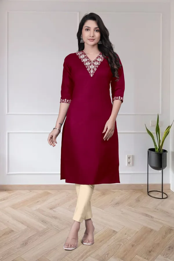 Maroon_Embroidered_Straight_Kurta_for_Women