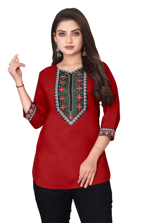 Red_Embroidered_Straight_Kurti_for_Women